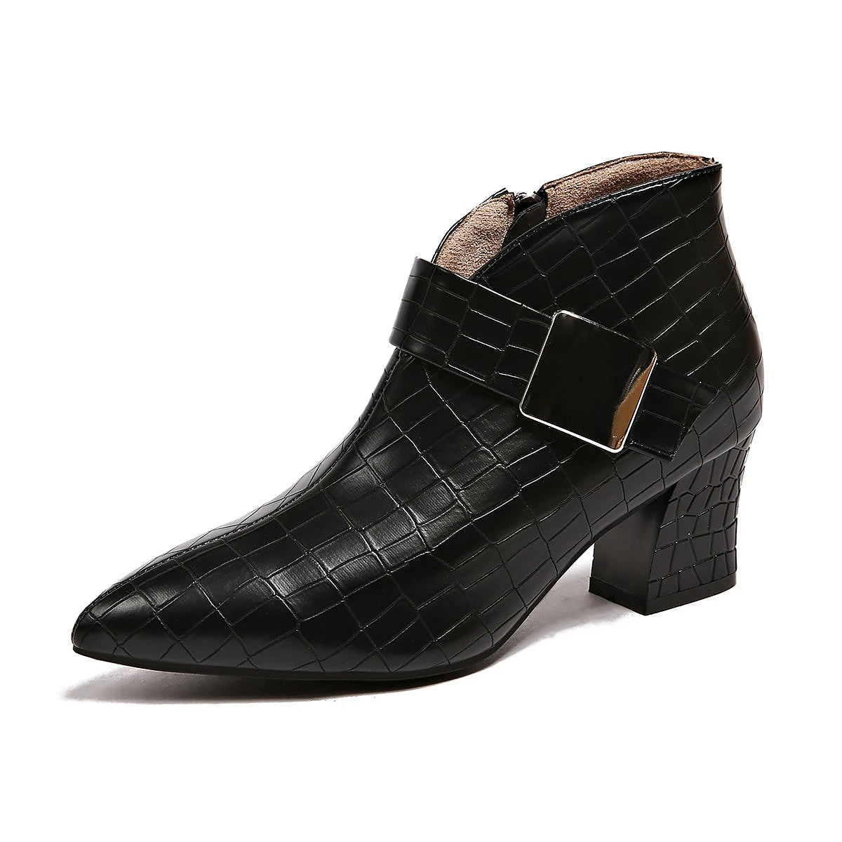 Women's Winter Croc Effect Buckle Ankle Boots