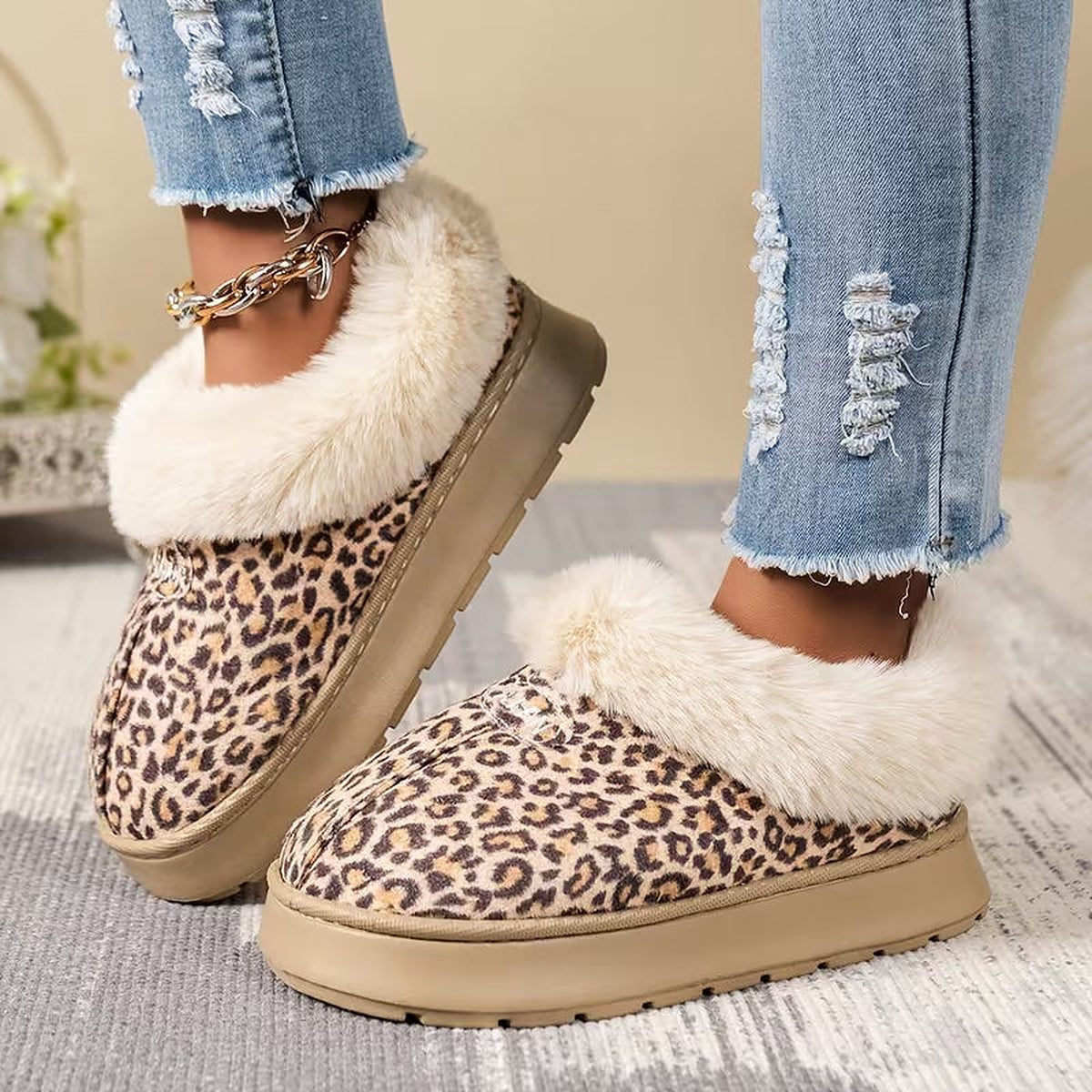 Women's Faux Fur Cuff Winter Slipper Boots
