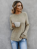 Women's Ribbed Trim Side Split Knitted Jumper