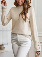 Women's Lace Trim Round Neck Jumper