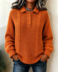 Women's Cable Polo Collar Button Placket Jumper