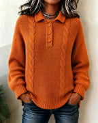 Women's Cable Polo Collar Button Placket Jumper