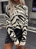 Women's Animal Print Roll Neck Cropped Jumper