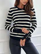 Women's Ribbed Stripe Jumper with Button Cuffs