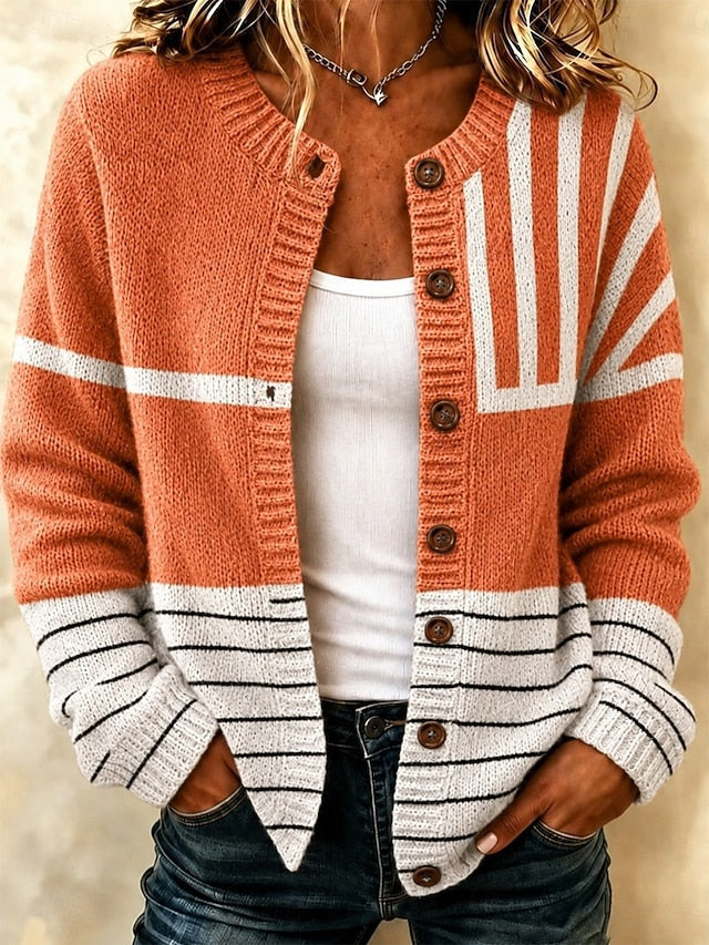Women's Bold Stripe Buttoned Knit Cardigan