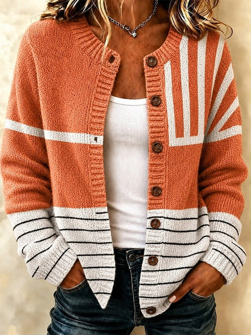 Women's Bold Stripe Buttoned Knit Cardigan