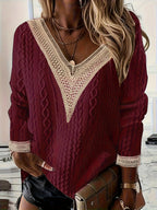 Women's Crochet Trim Cable Knit Winter Jumper