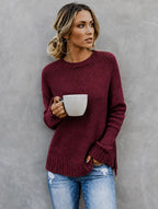 Women's Ribbed Trim Side Split Knitted Jumper