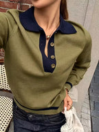 Women's Colour Block Polo Neck Top