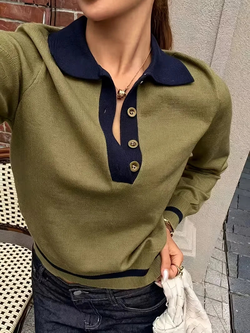 Women's Colour Block Polo Neck Top