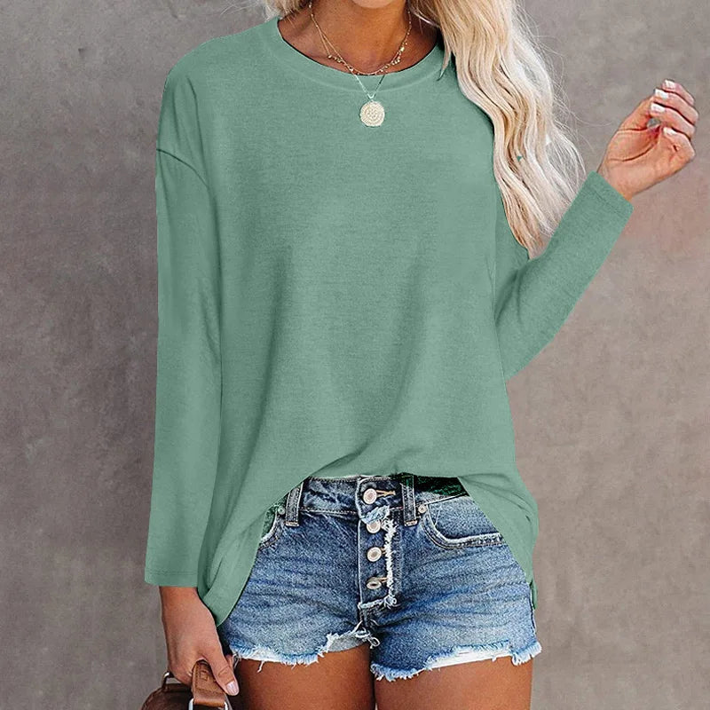Women's Round Neck Cotton Long Sleeve Top