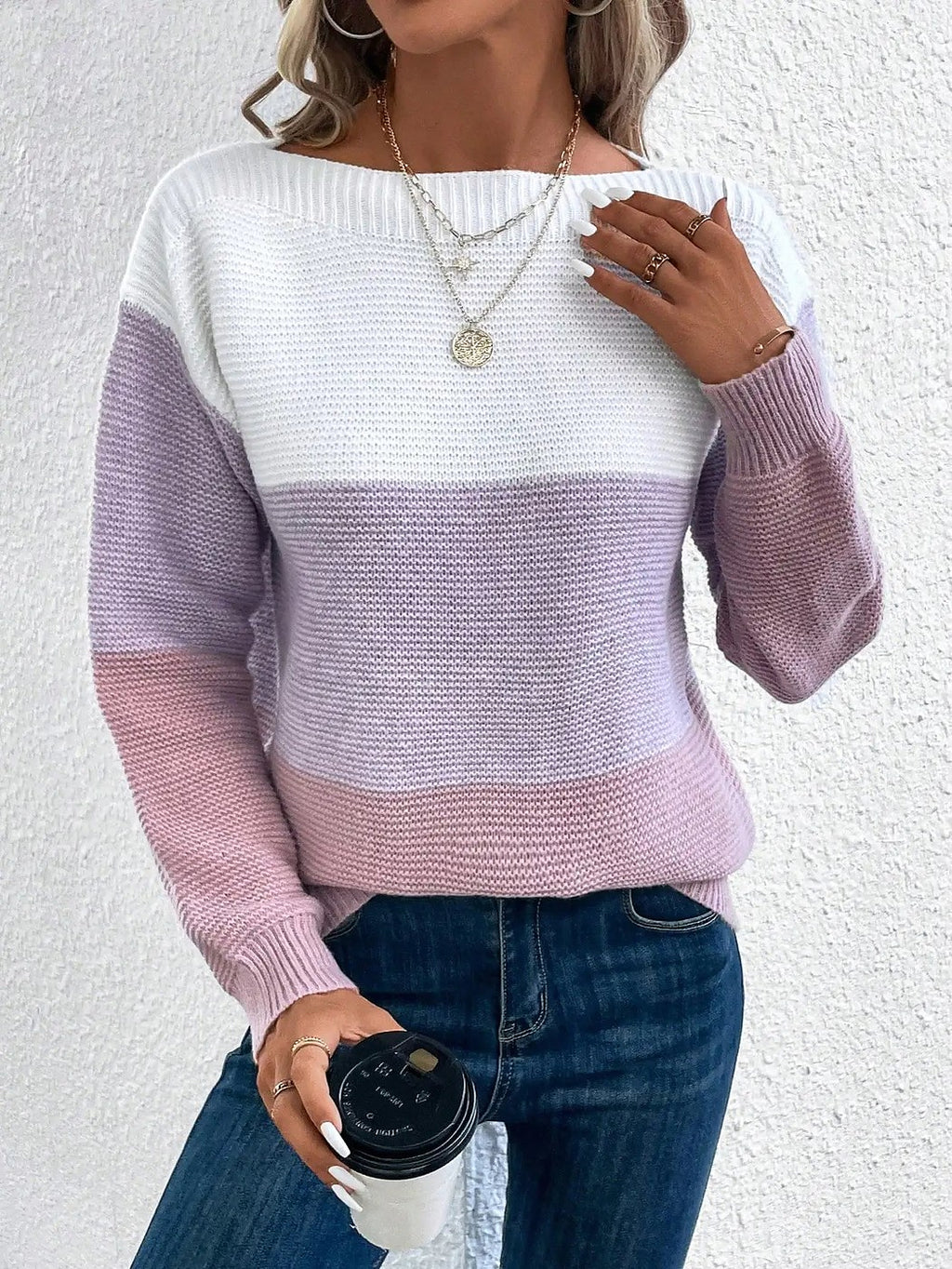 Women's Wide Stripe Bardot Neck Knitted Jumper