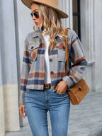 Women's Cropped Flannel Check Shirt Jacket