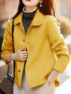 Women's Button Front Short Coat with Pockets