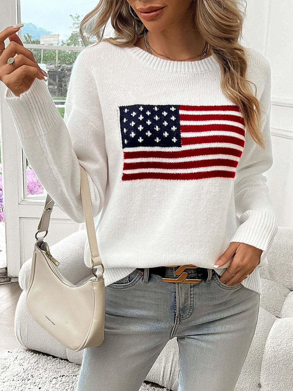 Women's Intarsia Flag Motif Relaxed Knit Jumper