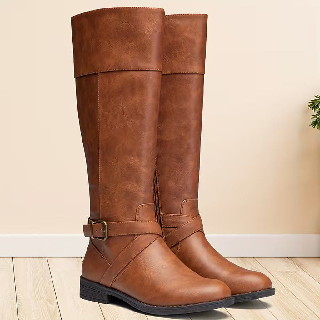 Women's Low Heel Buckle Riding Boots