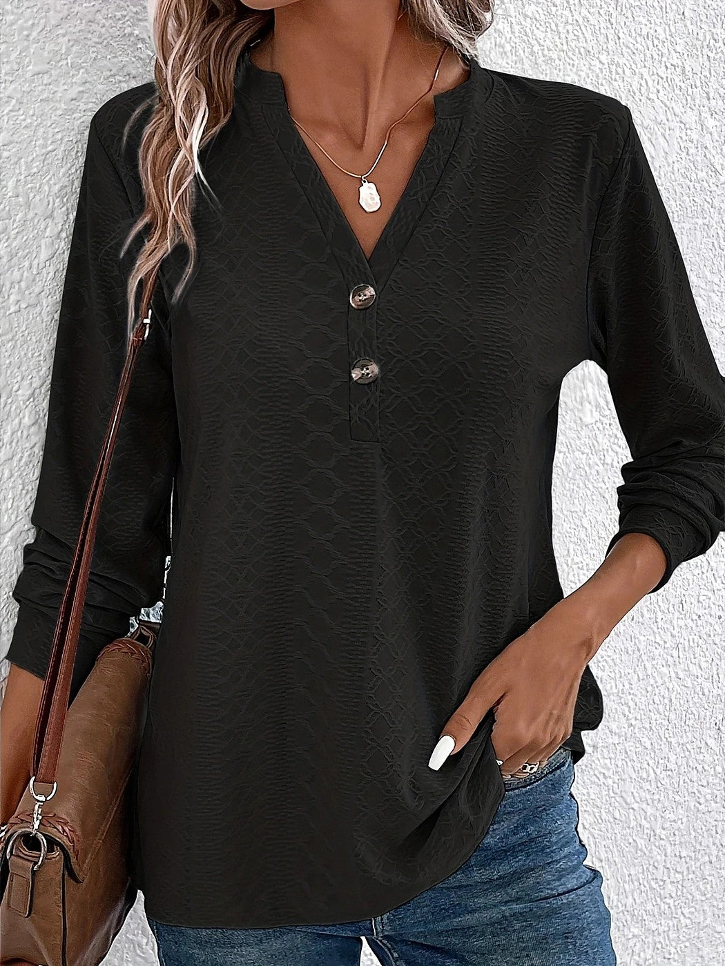 Women's Diamond Texture Notch Neck Knit Top