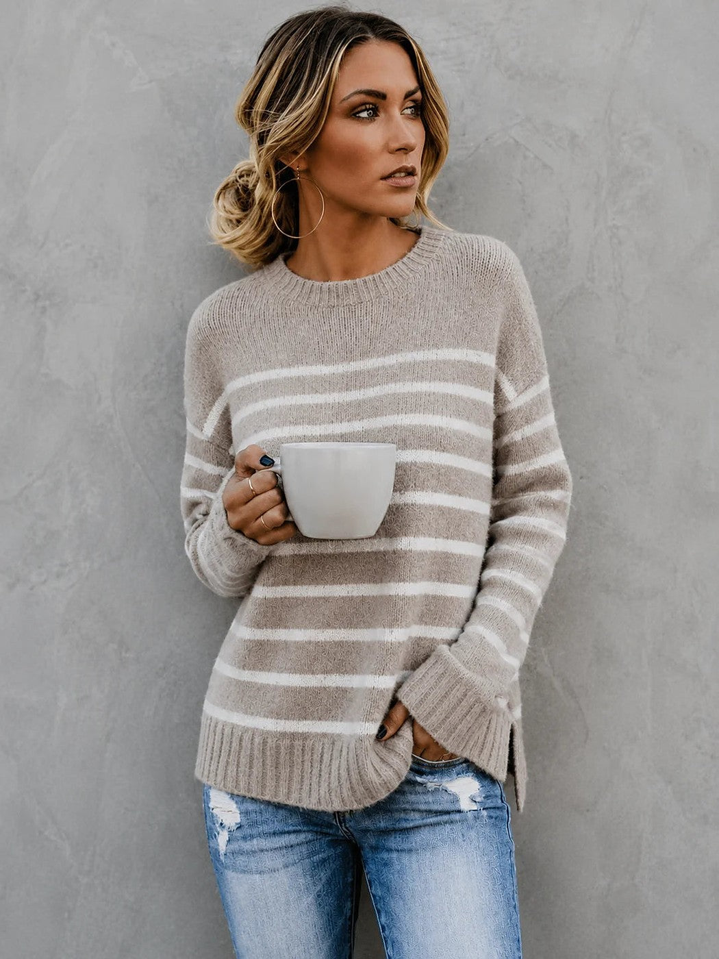 Women's Wide Stripe Side Split Knit Jumper