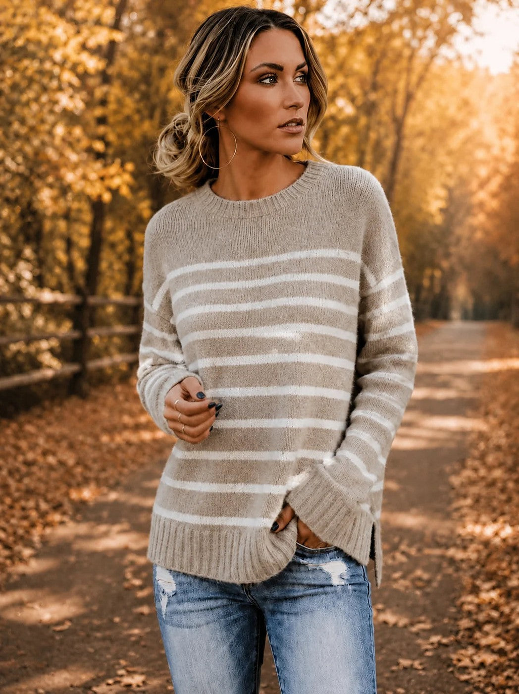 Women's Wide Stripe Side Split Knit Jumper