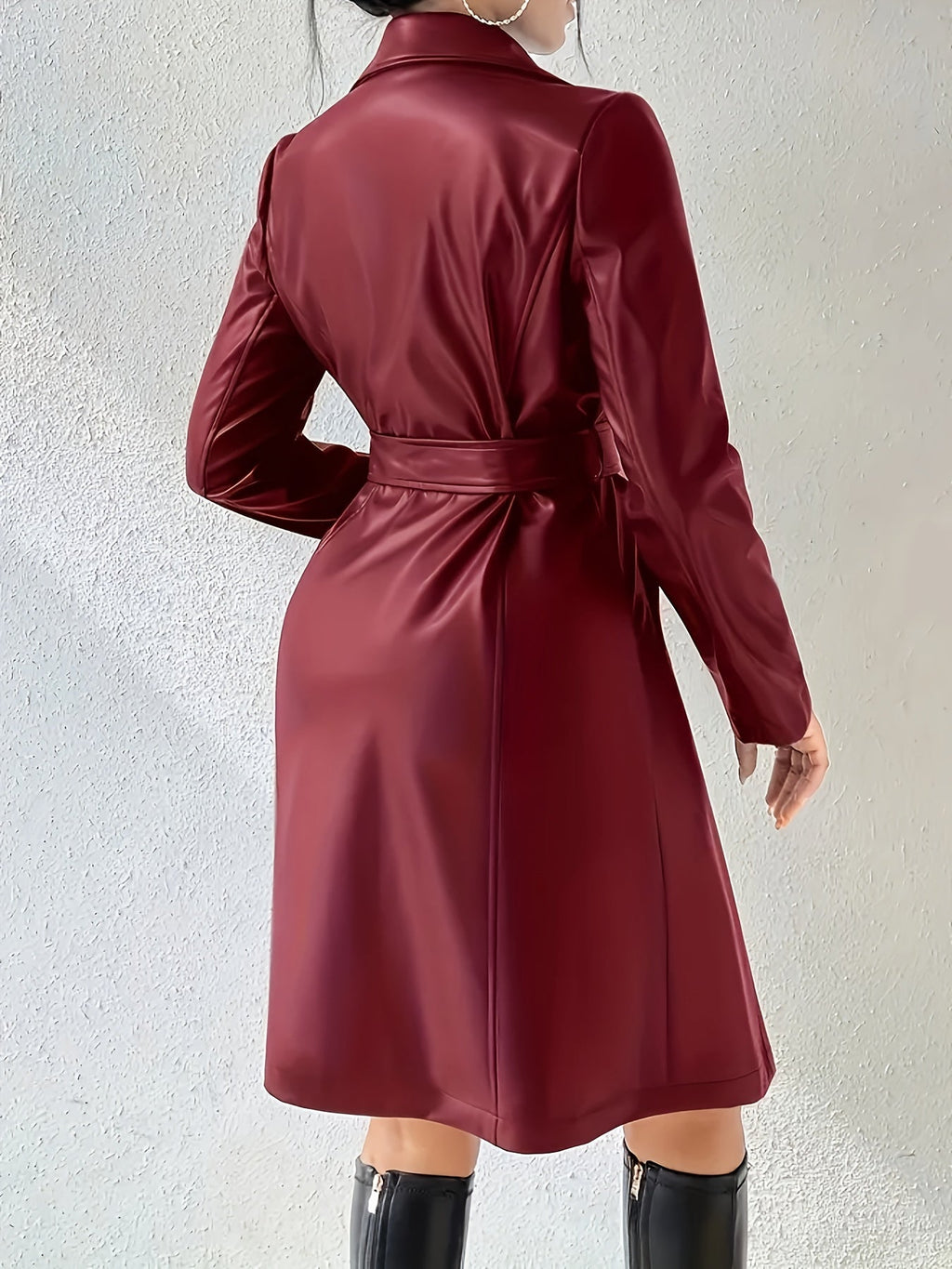 Women's Belted Longline Faux Leather Trench
