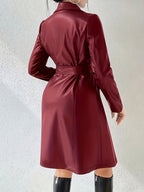 Women's Belted Longline Faux Leather Trench