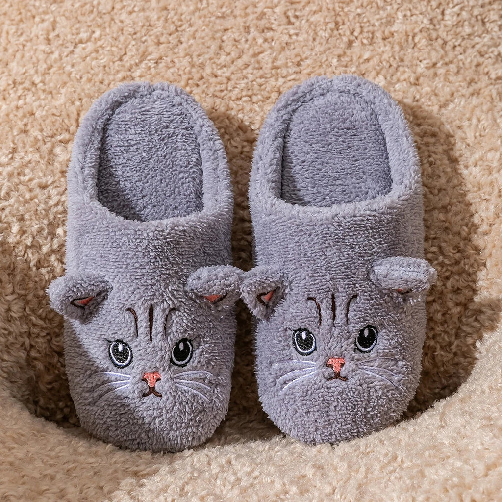 Women's Cat Face Faux Fur Slippers