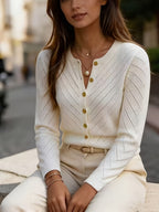 Women's Fine Knit Crew Neck Button Cardigan