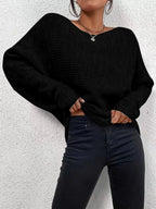 Women's Ribbed Batwing Sleeve Asymmetric Hem Jumper