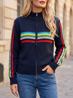 Women's Stripe Zip Through Knitted Jacket