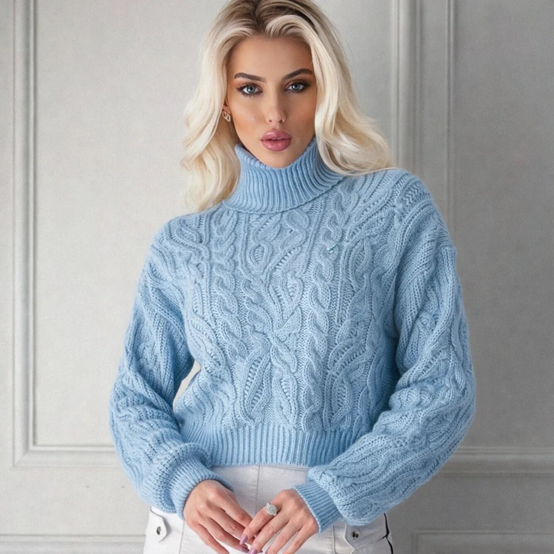 Women's Chunky Cable Polo Neck Jumper