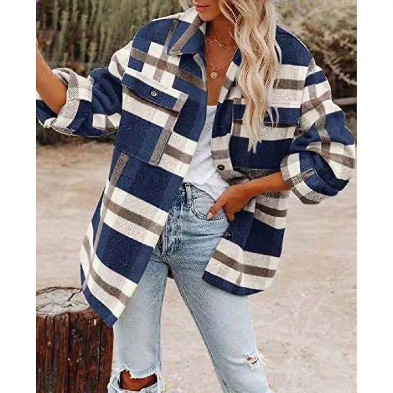 Women's Check brushed knit Shacket Overshirt