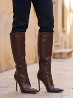 Women's Satin Faux Leather Stiletto Knee Boots