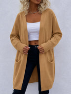 Women's Ribbed Knit Cardigan with Side Pockets