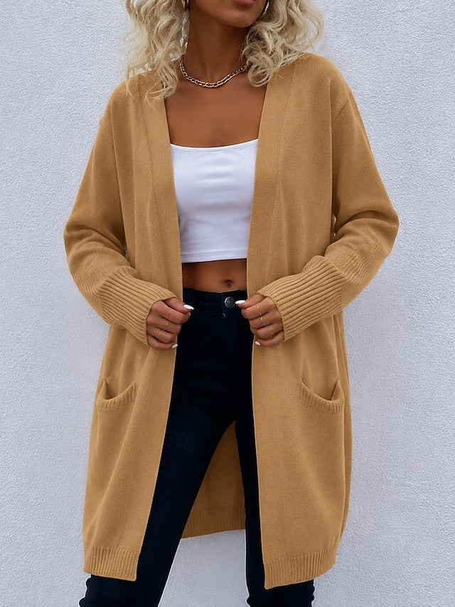 Women's Ribbed Knit Cardigan with Side Pockets