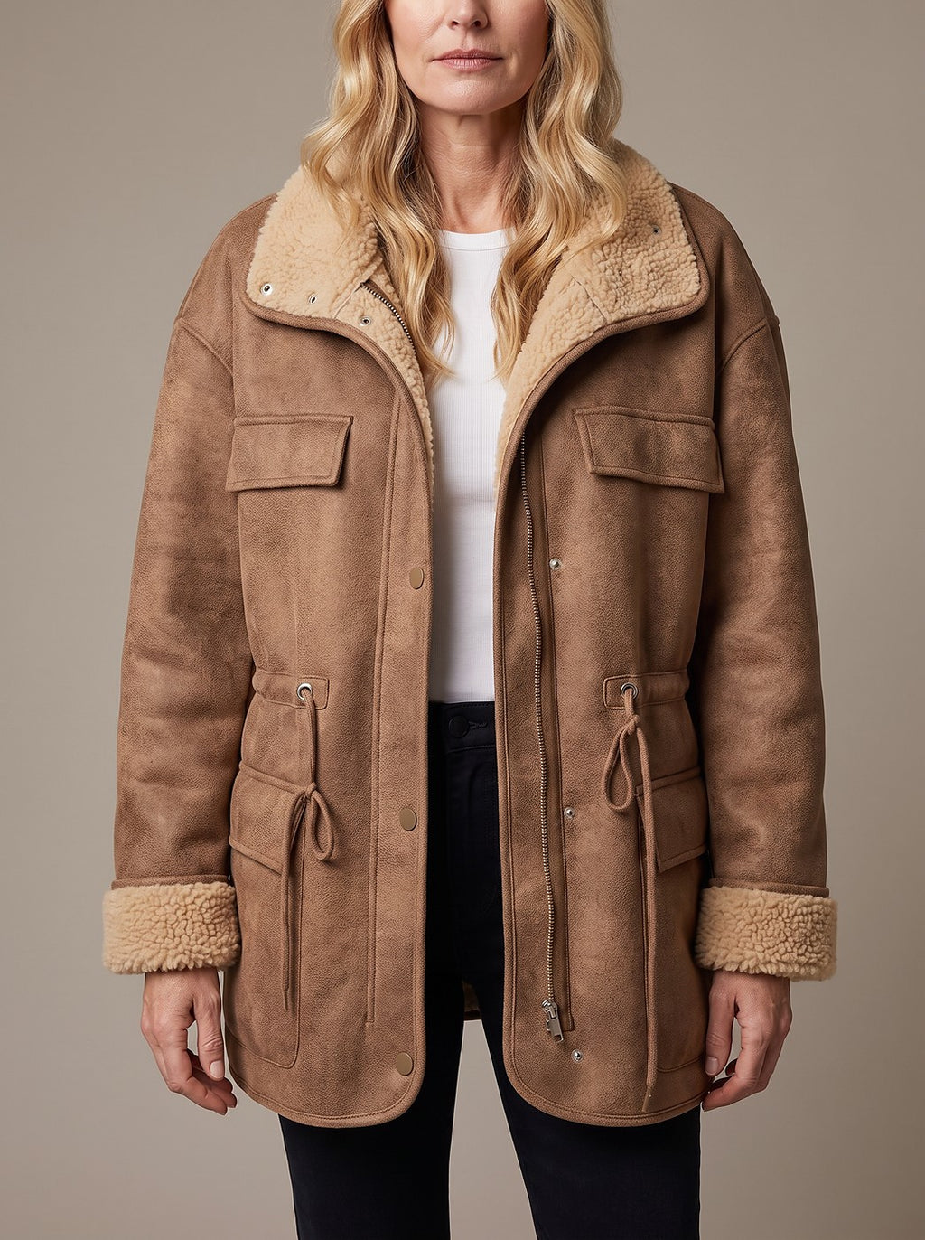 Women's Faux Fur Collar Aviator Jacket