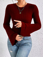 Women's Cropped Flare Sleeve Ribbed Top