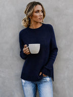 Women's Ribbed Trim Side Split Knitted Jumper