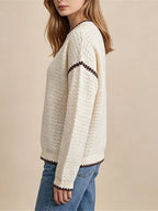 Women's Open Knit Jumper with Ribbed Trim