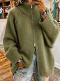 Women's Mandarin Collar Long Knit Cardigan