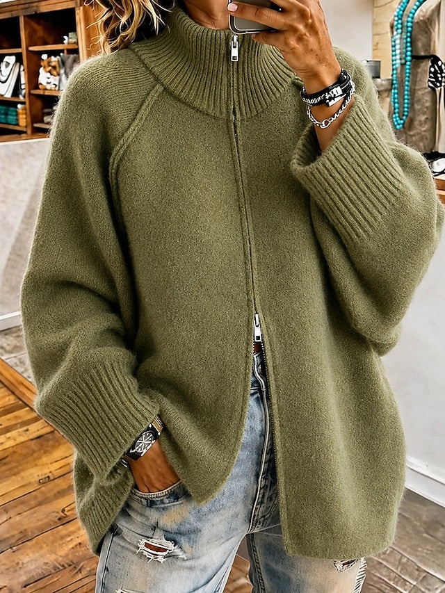 Women's Mandarin Collar Long Knit Cardigan