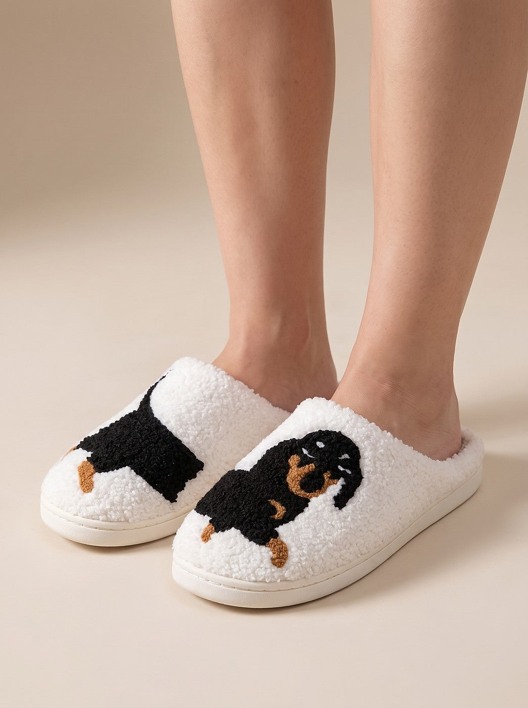 Women's Dog Embroidered Open Back Slippers