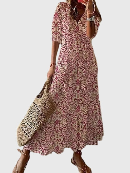 Amalia Collection | Women's Dress - Boho Vintage Summer Dress with Flattering V-Neckline | Lightweight & Versatile for Effortless Style 3
