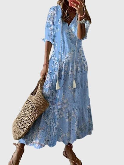 Amalia Collection | Women's Dress - Boho Vintage Summer Dress with Flattering V-Neckline | Lightweight & Versatile for Effortless Style 4