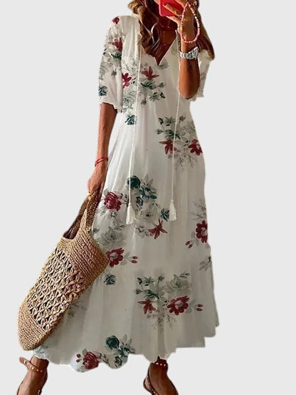 Amalia Collection | Women's Dress - Boho Vintage Summer Dress with Flattering V-Neckline | Lightweight & Versatile for Effortless Style 5