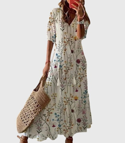 Amalia Collection | Women's Dress - Boho Vintage Summer Dress with Flattering V-Neckline | Lightweight & Versatile for Effortless Style 6