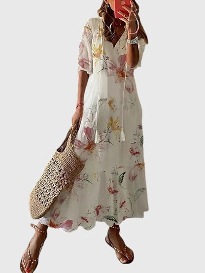 Amalia Collection | Women's Dress - Boho Vintage Summer Dress with Flattering V-Neckline | Lightweight & Versatile for Effortless Style 7