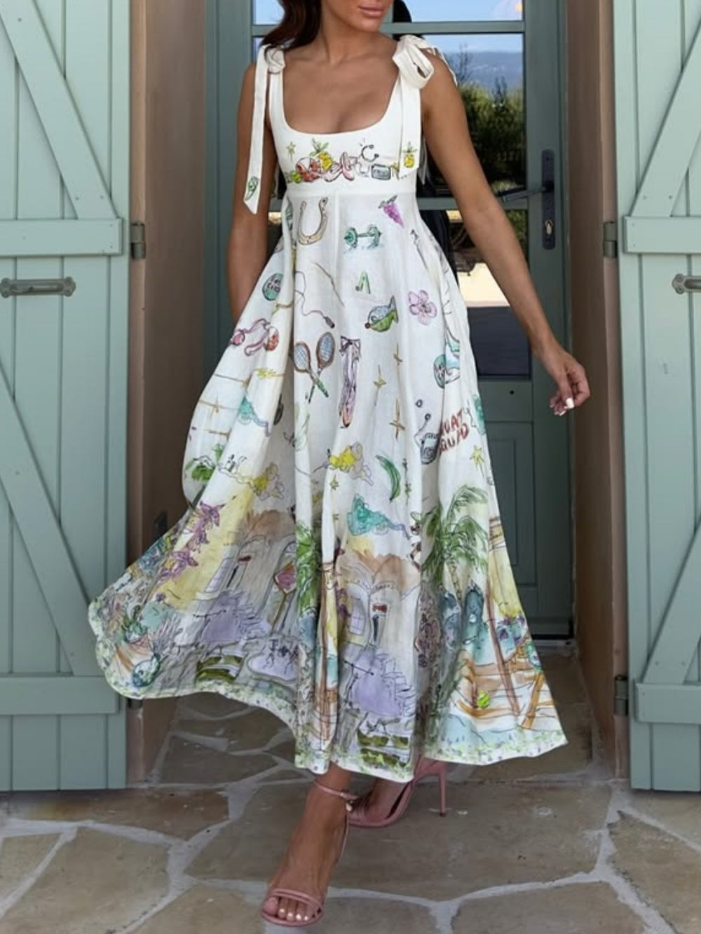 Ayla™ | Floral Midi Dress with Elegant Tie Waist & Artistic Design for Effortless Style 0