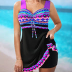 Chic Swim Dress | Bold Geometric Swim Dress for Women with Adjustable Bust | Flattering Beach Cover Up Dress for Poolside Confidence 1