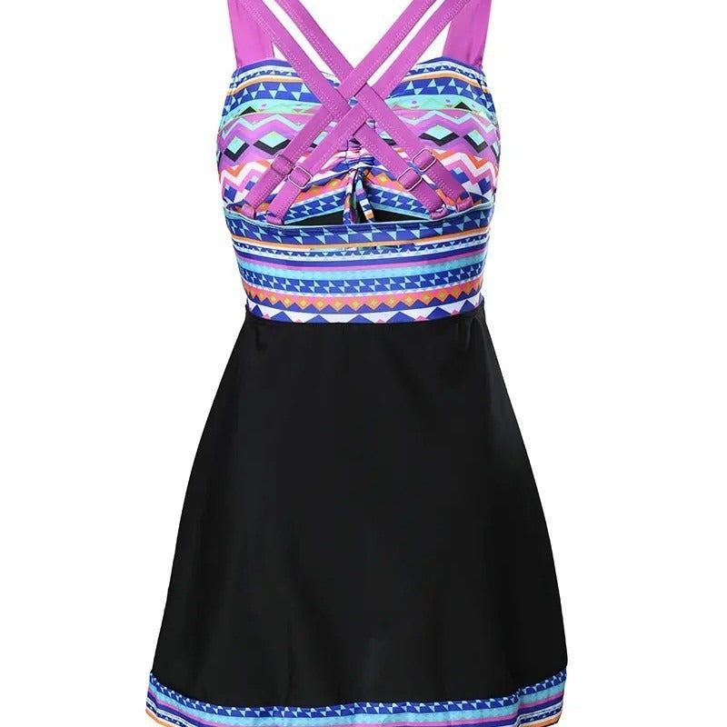 Chic Swim Dress | Bold Geometric Swim Dress for Women with Adjustable Bust | Flattering Beach Cover Up Dress for Poolside Confidence 2