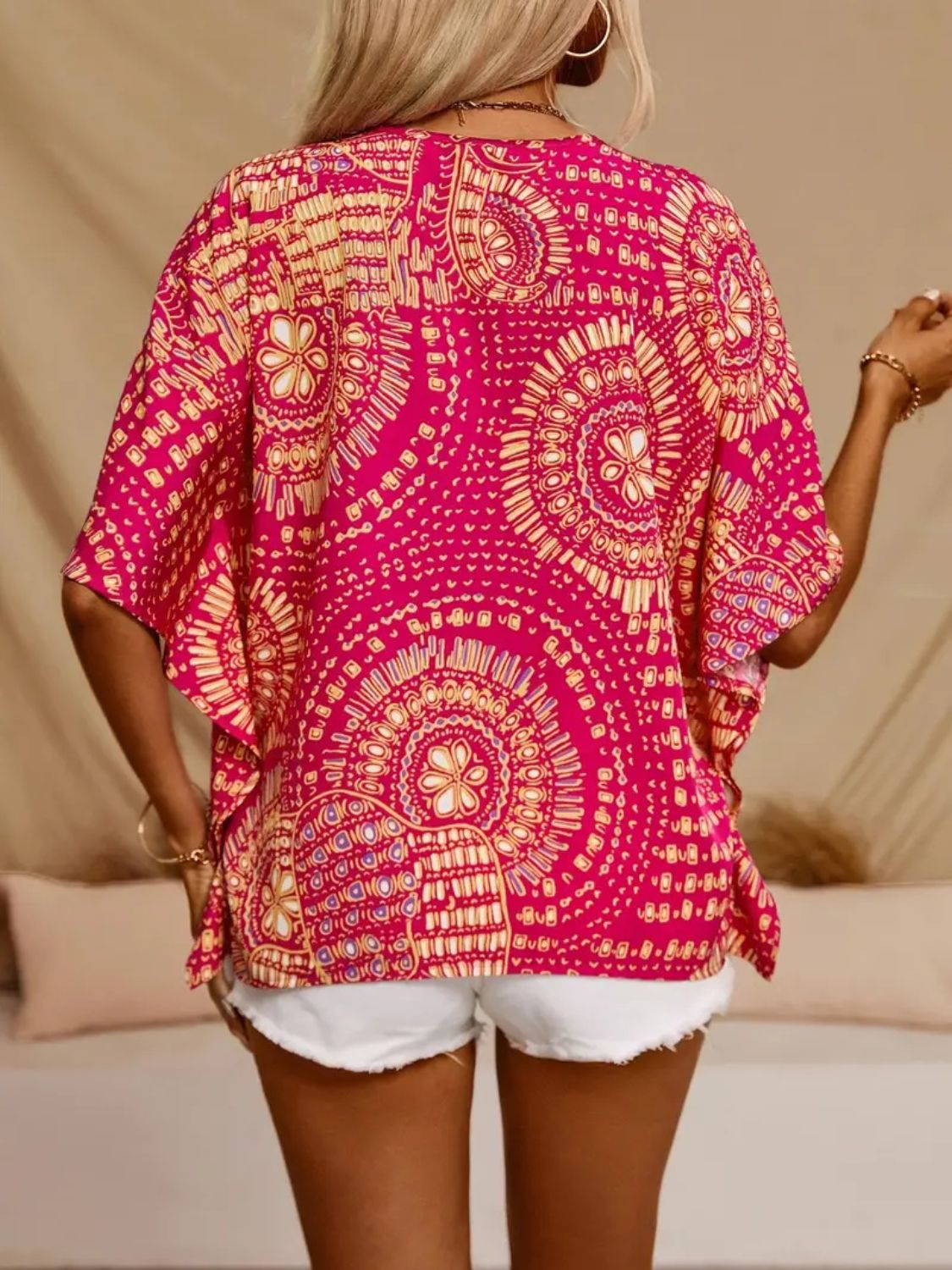 Classic Printed V-Neck Half Sleeve Top with Opaque Fabric | Comfortable Fit for Everyday Wear 2